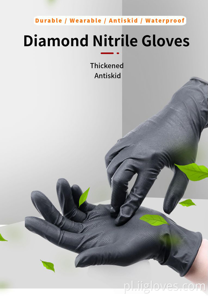 Diamentowy czarny zaawansowany proszkowe rękawiczki nitrylowe 6 milionów ciężkie